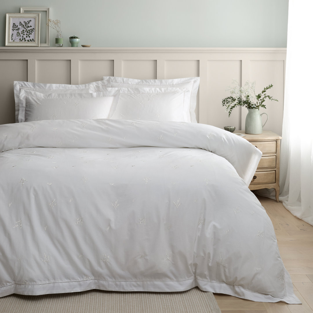 Bianca Cotton Lottie Floral Embroidery 180 Thread Count Cotton Duvet Cover Set White King Duvet Cover Set + 2 Pillowcases